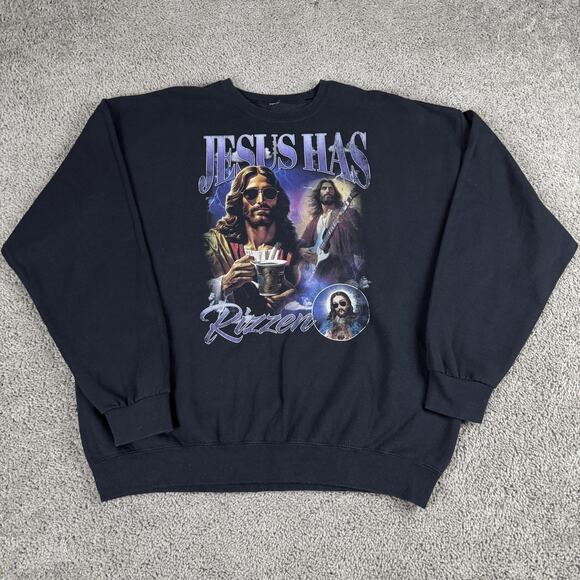 Jesus Has Rizzen Sweatshirt Mens 2XL Graphic Christian Christ Pullover Crewneck - Picture 2 of 11